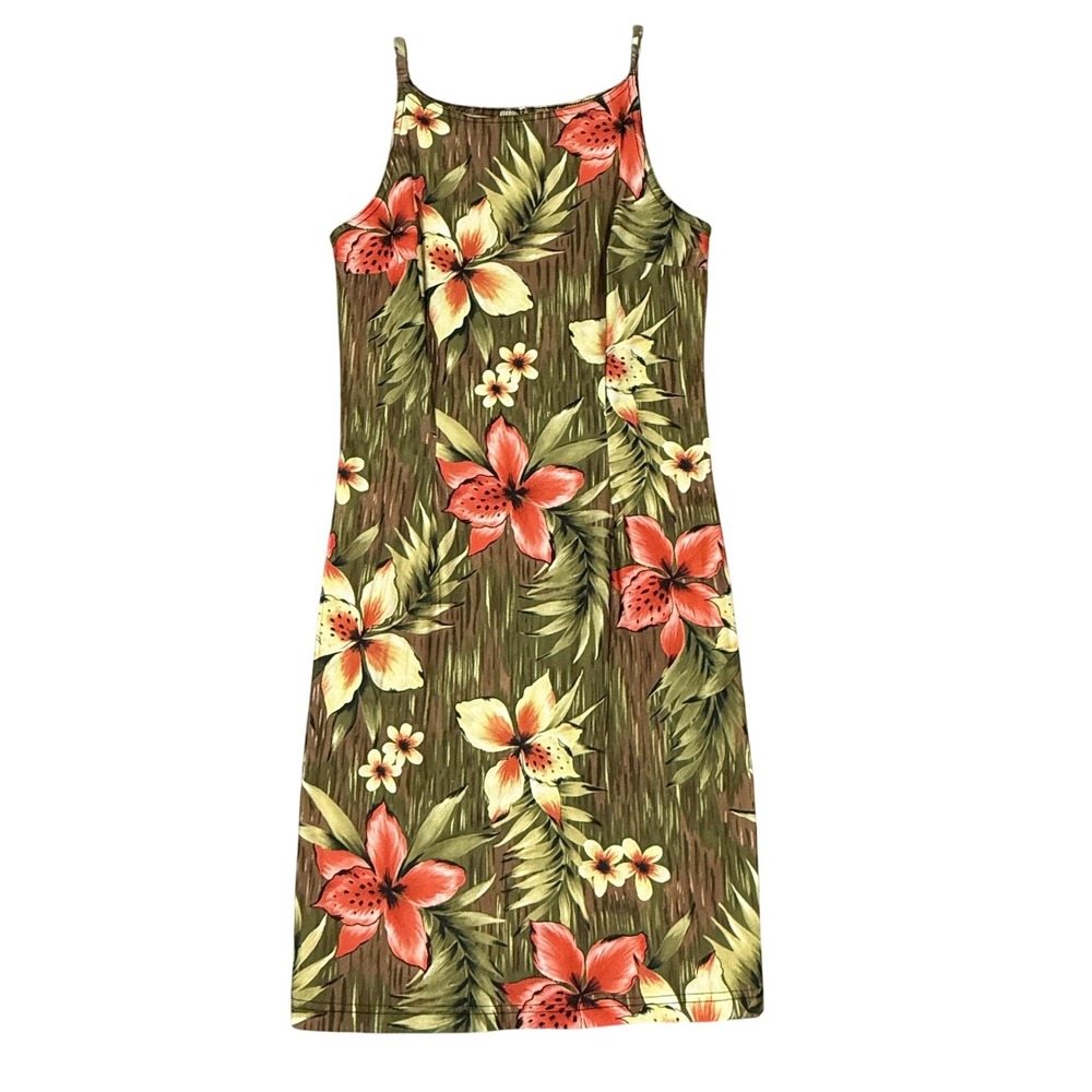 Vintage Jody California Dress Womens Medium‎ Brown Hawaiian Floral Sundress 90s